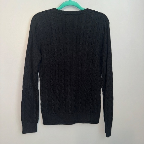EUC Lacoste V Neck Croc Logo Black Crew Neck Cable Knit Sweater Size 44 Large - Picture 4 of 5